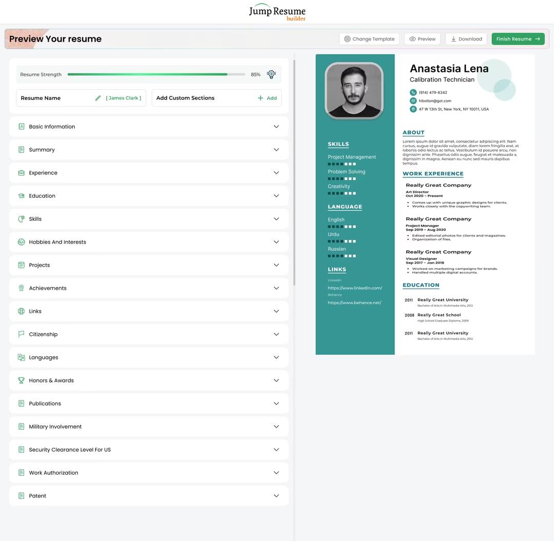 Professional resume builder interface 1